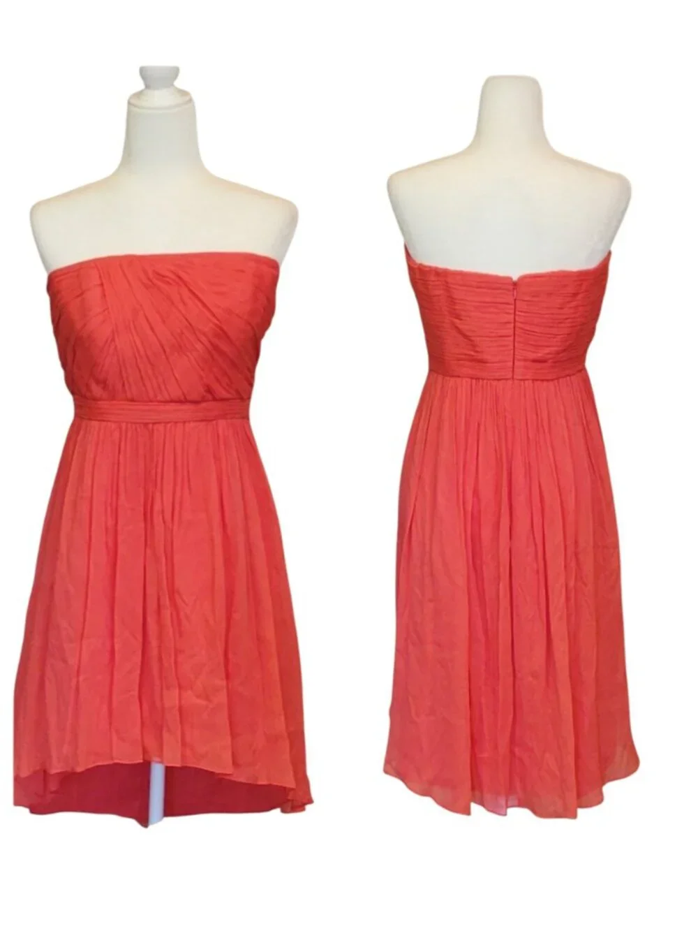 J. Crew Mindy Strapless Hi-Low Cocktail Bridesmaid Dress Coral Silk Size 10